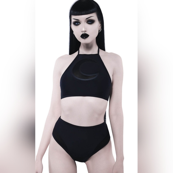 Killstar Bikini Set Crescent Moon Black Halter Mesh Goth Read Description - Picture 2 of 7